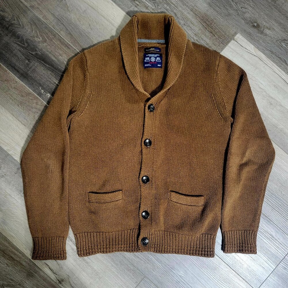 American Eagle Shawl Collar Cardigan Sweater Brown Athletic Fit Medium